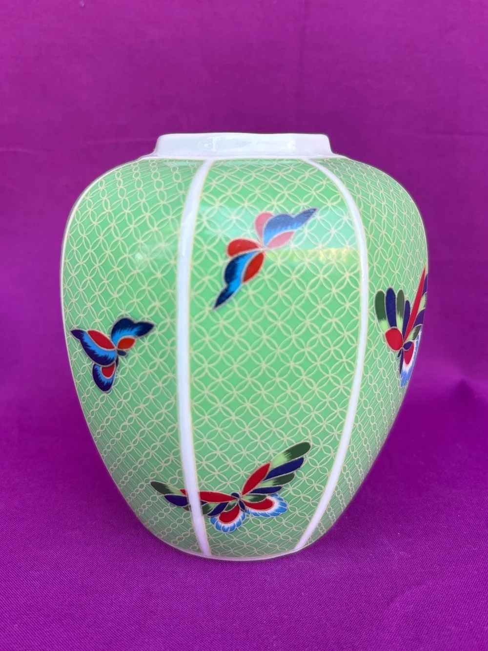 Vintage Takahashi Cloisonné Butterfly Vase Japan Hand Decorated 1981